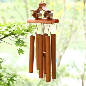 Bamboo Tube Wind Chimes, Owl Pendant Decorations, Chocolate, 340x130mm