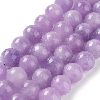Dyed Natural Malaysia Jade Beads Strands, Round, Lilac, 10mm, Hole: 1.2mm, about 19pcs/strand, 7.09 inch(18cm)