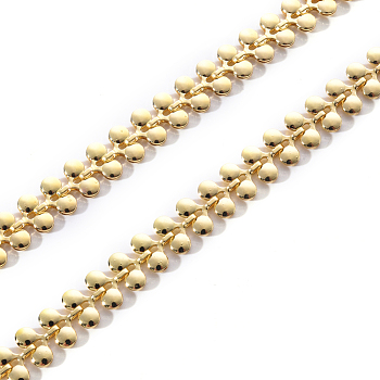 Brass Link Chains, Leaf Shape, Unwelded, Light Gold, 7.5x8x2mm