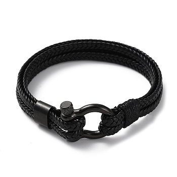 Microfiber Braided Cord Bracelet, with 304 Stainless Steel Clasps for Men Women, Black, 8-1/2 inch(21.5cm)