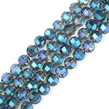 Transparent Electroplate Glass Beads Strands, Faceted Round, Cadet Blue, 10mm, Hole: 1.4mm, about 72Pcs/strand, 27.56 inch(70cm)