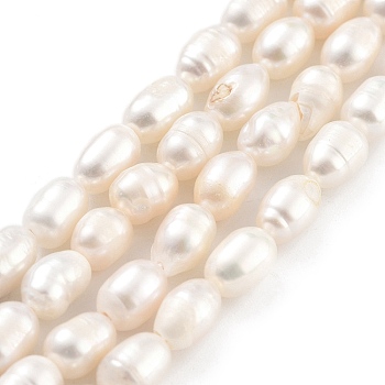 Natural Cultured Freshwater Pearl Beads Strands, Rice, Grade A, Snow, 4~5mm, Hole: 0.6mm, about 26~27pcs/strand, 7.09''~7.28''(18~18.5cm)