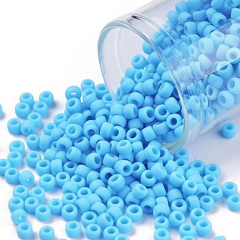 TOHO Round Seed Beads, Japanese Seed Beads, (43F) Opaque Frost Blue Turquoise, 8/0, 3mm, Hole: 1mm, about 1110pcs/50g