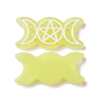 Resin Cabochons, with Glitter Powder, Religion, Triple Moon Goddess, Champagne Yellow, 32.5x15x4.5mm