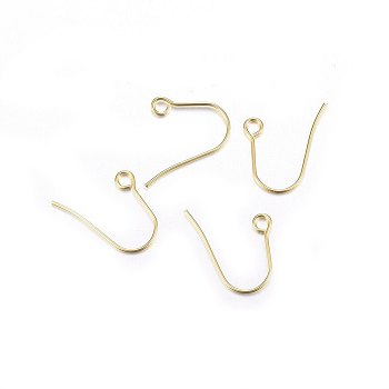 304 Stainless Steel Earring Hooks, Ear Wire, with Horizontal Loop, Golden, 15x19x0.7mm, Hole: 2mm, Pin: 0.7mm