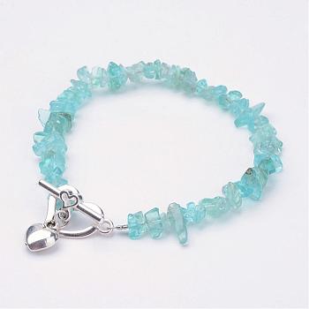 Natural Apatite Beaded Bracelets, with Alloy Toggle Clasps, Heart, 8-1/4 inch(208mm)