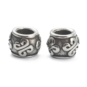 304 Stainless Steel European Beads, Large Hole Beads, Barrel with Knot, Antique Silver, 10x8mm, Hole: 5mm