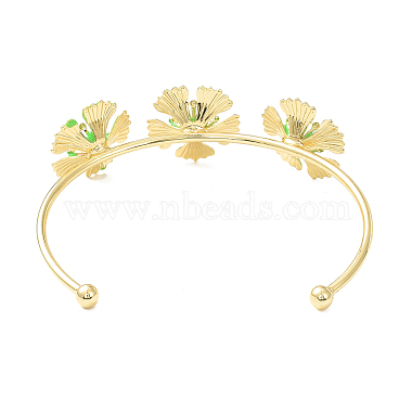Fleur en alliage avec bracelet manchette ouvert en perles d'imitation pour femme(BJEW-D054-02G-02)-2