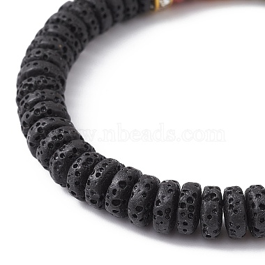 Dyed Natural Lava Rock Disc Beaded Stretch Bracelets for Women(BJEW-JB09669)-4