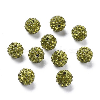 10mm Green Round Polymer Clay + Glass Rhinestone Beads