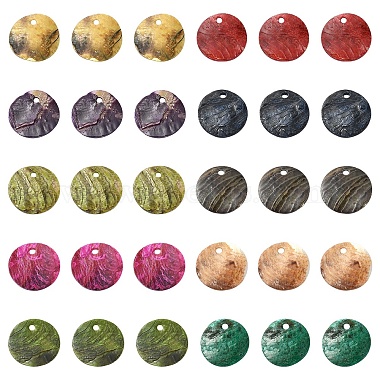 Mixed Color Flat Round Shell Charms