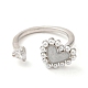 Cubic Zirconia Heart Open Cuff Ring with ABS Plastic Pearl Beaded(RJEW-M148-05P)-1