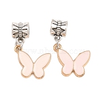 Alloy Enamel European Dangle Charms, Large Hole Pendants, Butterfly, Antique Silver, Pink, 21mm, Hole: 5mm(PALLOY-YW002-03)