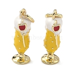 Brass Enamel Pendants, Ice Cream Cup Charms, Long-Lasting Plated, Rack Plating, Lead Free & Cadmium Free, Real 18K Gold Plated, Yellow, 15.5x6.5x5mm, Jump Ring: 5x1mm, Inner Diameter: 3.5mm(KK-F933-12G)