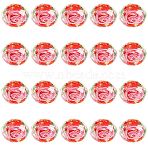 20Pcs Handmade Foil Lampwork Beads, Rondelle with Flower, Faceted, Red, 9.5~10x7.5~8mm, Hole: 1.1~1.5mm(FOIL-SZ0001-03B)