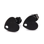 304 Stainless Steel Stud Earring Findings, Heart, Ion Plating(IP), Electrophoresis Black, 8.4x9x1mm, Pin: 0.8mm(EJEW-O104-13EB)