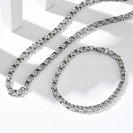 304 Stainless Steel Flower Link Chain Necklaces & Bracelets Sets, Stainless Steel Color, 503mm(SJEW-D091-04P)