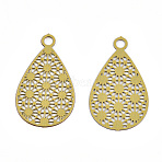 Spray Painted 430 Stainless Steel Filigree Pendants, Teardrop, Etched Metal Embellishments, Light Khaki, 17x10x0.3mm, Hole: 1.4mm(STAS-WH0047-78J)