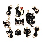 20Pcs 10 Styles Alloy Enamel Pendants, Cat, Black, 11.5~29.5x8~16x1.2~3mm, Hole: 1.4~2mm, 2pcs/style(ENAM-FP0002-95)