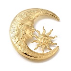 304 Stainless Steel Lapel Pin Brooches, Suit Jacket Collar Pin, Moon & Sun, Golden, 48.5x48mm(JEWB-F048-02G)
