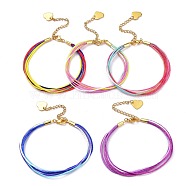 Segment Dyed Polyester Threads Multi-strand Bracelets, with Golden Plated 304 Stainless Steel Heart Charms and Lobster Claw Clasps, Mixed Color, 7-5/8 inch(19.3cm)(BJEW-JB05672)