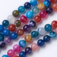Natural Grade A Striped Agate/Banded Agate Beads Strands, Dyed & Heated, Round, Mixed Color, 8~8.5mm, Hole: 1.2mm, about 39pcs/strand, 14.56 inch(37cm)(G-E479-04-8mm)