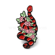 Snake Enamel Pins, Black Tone Alloy Brooches for Backpack Clothes, Flower, 30.5x15x2mm(JEWB-K016-03B-EB)