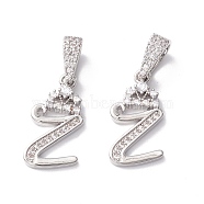 Eco-Friendly Brass Micro Pave Cubic Zirconia Pendants, Long-Lasting Plated, Real Platinum Plated, Cadmium Free & Lead Free, Letter, Letter.Z, 16~20x7~11.5x1.5~2.2mm, Hole: 6.5x3.5mm(KK-K265-01P-Z)