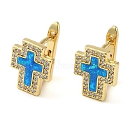 Cross Rack Plating Brass Micro Pave Cubic Zirconia Earrings, with Synthetic Opal, Cadmium Free & Lead Free, Long-Lasting Plated, Real 18K Gold Plated, 12x10mm(EJEW-P277-04G)