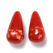 Resin Beads, Imitation Gemstone Chips Style, Half Drilled, Teardrop, Red, 28.5x15x15mm, Half Hole: 1mm(RESI-C005-02)
