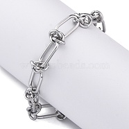 304 Stainless Steel Paperclip Chain Bracelets for Women, with Ring Knot, Platinum, 6-7/8 inch(17.5cm)(BJEW-P347-03P)