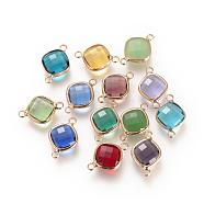 Glass Links connectors, with Brass Findings, Faceted, Rhombus, Mixed Color, 17x11.5x4mm, Hole: 1.6mm(GLAA-S127-B-M)