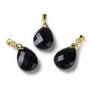 Natural Obsidian Pendants, Teardrop Charms, Faceted, with Ion Plating(IP) Golden Plated Brass Findings, 18x13x6mm, Hole: 4x3.3mm(G-Q005-02G-01)