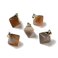 Natural Agate Pendants, with Golden Tone Brass Findings, Rhoumbus, 24~26x21~23x16~17mm, Hole: 4.5x8mm(G-P474-03G-02)