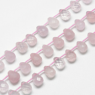 Natural Rose Quartz Beads Strands, Top Drilled Beads, Faceted Teardrop, 13~14x10~11mm, Hole: 1mm, about 28pcs/strand, 15.7 inch(G-R435-15H)