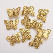 Tibetan Style Alloy Pendants, Lead Free & Cadmium Free & Nickel Free, Butterfly, Antique Golden Color, Size: about 17mm long, 25mm wide, 3mm thick, hole: 2mm(X-TIBEP-12742-G-FF)
