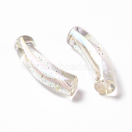 UV Plating Iridescent Transparent Acrylic Beads, with Glitter Powder, Curved Tube, Clear, 32~33x10x8mm, Hole: 1.6mm(OACR-A016-02)