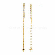 Brass Micro Pave Clear Cubic Zirconia Stud Earring Findings, For Half Drilled Bead, Nickel Free, Cuboid, Real 18K Gold Plated, 59x2mm, Pin: 0.5mm, Pin: 0.5mm(For Half Drilled Bead)(KK-S360-170)