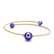 Lampwork Round with Evil Eye Beaded Cuff Bangle, Gold Plated Copper Torque Bangle for Women, Dark Blue, Inner Diameter: 2-1/4 inch(5.6cm)(BJEW-JB08333-03)