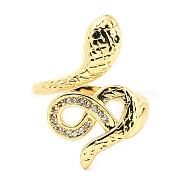 Brass Micro Pave Cubic Zirconia Cuff Rings, Long-Lasting Plated, Snake, Real 18K Gold Plated, US Size 7 1/2(17.7mm)(RJEW-F116-13G)