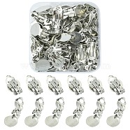 50Pcs Iron Clip-on Earring Settings, with Round Flat Pad, Flat Round, Platinum, Tray: 10mm, 18x7mm, Hole: 3mm(IFIN-YW0003-03)