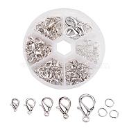 Alloy Lobster Claw Clasps and Jump Rings Set, Nickel Free, Platinum, Clasps: 10~20.5x6~13x3.5~5.5mm, Hole: 1~2mm, about 70pcs/box, Jump Rings: 6x1mm, about 40~50pcs/box(PALLOY-X0004-P-NF-B)