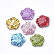 Resin Cabochons, with Glitter Powder, Flower, Mixed Color, 16x16.5x5mm(CRES-S304-03)