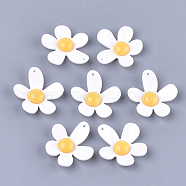 Resin Pendants, Flower, White, 49x46x9.5mm, Hole: 1.5mm(RESI-S374-10B-05)
