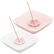 2Pcs Square Handmade Porcelain Jewelry Plate & 2Pcs Sakura Flower Ceramic Incense Burners, Mixed Color, Plate: 115.5x115.5x25.5mm, Inner Diameter: 87.5x87.5mm, 2pcs; Incense Burner: 45x47x8mm, Hole: 3.3mm, 2pcs(AJEW-CP0005-53)