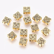 Tibetan Style Alloy Beads, Antique Golden Color, Lead Free & Cadmium Free, Rhombus, Size: about 7mm in diameter, 4mm thick, hole: 1mm(X-GLF0867Y)