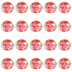 20Pcs Handmade Foil Lampwork Beads, Rondelle with Flower, Faceted, Red, 9.5~10x7.5~8mm, Hole: 1.1~1.5mm(FOIL-SZ0001-03B)