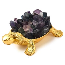 Alloy Tortoise Ornament, Nuggets Natural Fluorite Reiki Energy Stone Feng Shui Home Decorations, 113x83x36mm(G-F776-03G-02)