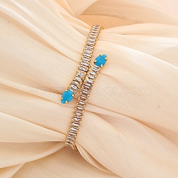 Snake Brass Pave Cubic Zirconia Link Chain Bracelets, Tennis Bracelets for Women, Real 18K Gold Plated, Deep Sky Blue, Inner Diameter: 7-1/4 inch(18.5cm)(UA5889-1)