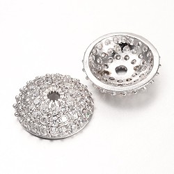 Apetalous Half Round/Dome Brass Micro Pave Cubic Zirconia Bead Caps, Platinum, 11x3mm, Hole: 1mm(ZIRC-D063-P)